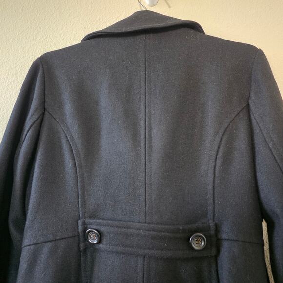 Tulle Black Wool Blend Peacoat Womens Size L Double Breasted Star Print Lining - Picture 13 of 15